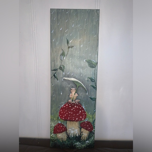 Handpainted frog with mushrooms original by Denise Crome -acrylic on canvas - Picture 3 of 7